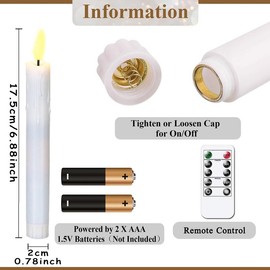 Flameless Taper Candles, 6 Pack White Taper Candles Battery Operated, LED Taper Candles with A Key Remote and Warm 3D Wick Light, 6.88 X 0.78 Inch for Christmas Window Mantle Decor