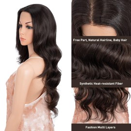 Style Icon 13x4 Lace Front Wig 26 inches Dark Brown Long Wavy Curly Synthetic Hair Wigs for Women Free Part 150% Density (F5/6A)