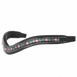 Exion Horse Browband for English Bridle | Curved Shape Padded Equestrian Browband for Show & Dressage | Rose, Emerald, Jet Hematite Crystal Browband for Horses