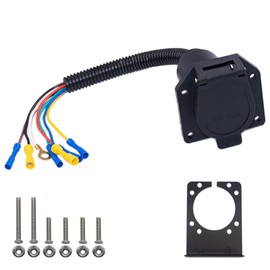 Adullama 7 Way RV Trailer Light Connector Socket 7 Wire Harness Electrical Trailer Adapter Quick Converter with Mounting Bracket, 7 Pin Universal Wiring Harness Vehicle Side for RV, Truck, Trailer