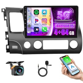 [4+64G] Android Car Radio Stereo for Honda Civic 2006-2011, 10.1 Inch Touchscreen Radio with Carplay/Android Auto/GPS Navigation/Mirror Link/WiFi/Bluetooth/DSP/FM RDS + AHD Backup Camera