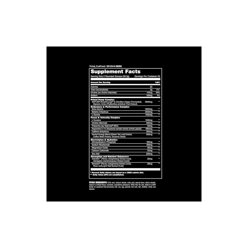 Animal Primal Pre Workout Supplement 25 Servings Fruit Punch Energy