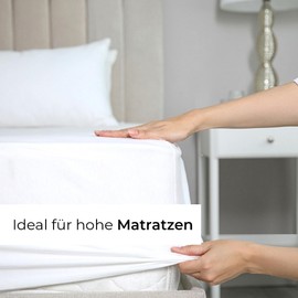 Fitted Sheet 140 x 200 cm White 40 cm Base Height - Luxury Fitted Sheet for Single Bed - Fits Mattresses up to 40 cm Height - Soft, Wrinkle-Free and Breathable Bed Sheet - Single Pack
