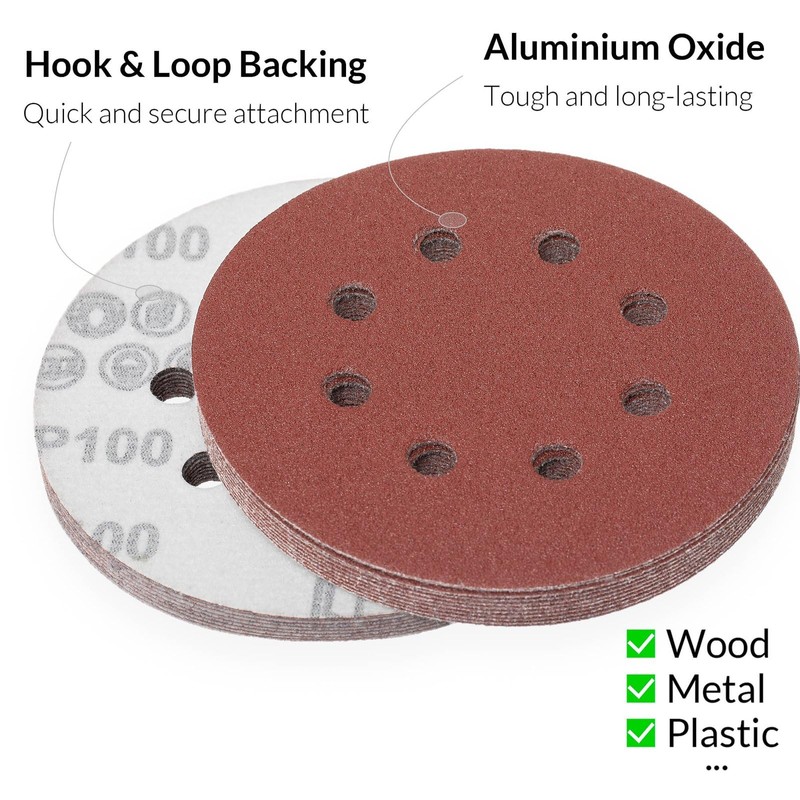 YoiYee 125mm/5-Inch Abrasive Sanding Discs – 8-Hole Hook & Loop