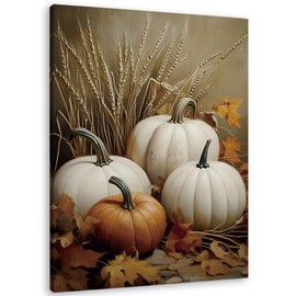 TLESKE Vintage Fall Pumpkins Leaves Wall Art, Rustic Autumn Canvas Wall Art Prints for Farmhouse Living Room Bedroom Kitchen, Aesthetic Thanksgiving Decorations Wall Artwork Picture Prints, 11x14