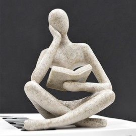 Dnoifne Sandstone Reading Statue Thinking Sculptures Abstract Art Ornament Modern Aesthetic Figure Decoration Suitable for Home Living Room Bedroom Office Shelf Table Desk