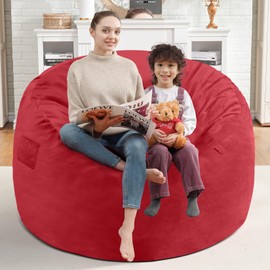 SIMFLAG 3Ft Bean Bag Chair, Memory Foam Filling Bean Bag Chairs with Velvet Cover, Removable and Machine Washable Cover, Giant Bean Bag Chair Adult - Red