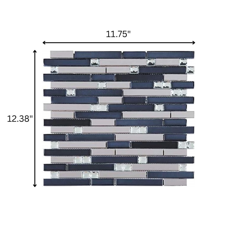Silver Stainless Steel and Glass Diamond Mosaic Tile Black Silver