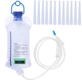 Kit de Enema de Limpieza de Colon，Bolsa de enemas rectales de 1200 ML,Bolsa de enema de cafe con 10 cabezas de repuesto,manos libres，Recordatorio de temperatura y Manguera de 1.8 M,para mujer y hombre