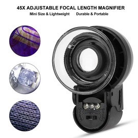 Semme Lupa, Mini 45X Lupa con Lupa con Distancia Focal Ajustable Lupa con Luz Led para Lectura ArtesaníA JoyeríA Aficiones