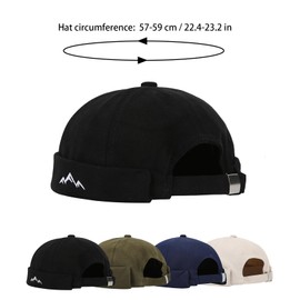 QKURT Docker Hat for Men, Summer Docker Cap Trawler Beanie Brimless Cap Rolled Cuff Worker Sailor Cap Adjustable Fisherman Beanie Fashion Skull Cap Black