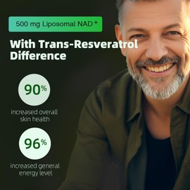 HappieVita Liposomal NAD+ with Resveratrol - NMNH Supplement Alternative - High Purity NAD Supplement for Anti-Aging, Energy, Focus - 60 Capsules