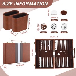 Backgammon Set 2 players, Classic Board Games with Leather Case, Portable Travel Backgammon Game Sets for Adults and Kids, Travel Board Games, Grey (15 inch, Brown)