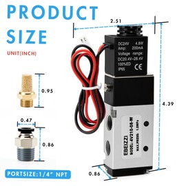 EBEIZZI Pneumatic Solenoid Valve Air Solenoid Valve DC12V/DC24V/AC110V Series Single Coil Pilot-Operated Electric 2 Position 5 Way Connection,DC24V/Out of line,1/4" NPT