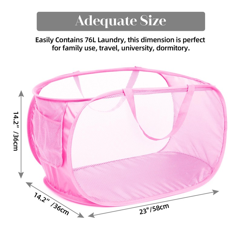 Durable Collapsible Laundry Baskets, Mesh Pop Up Laundry Hamper with