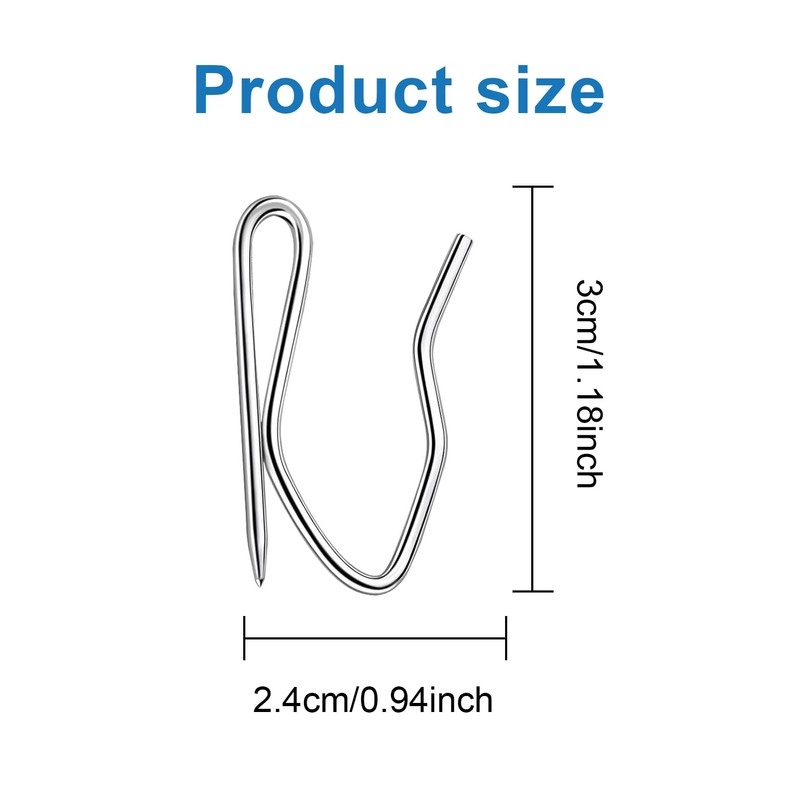 100Pcs Metal Curtain Hooks, FUNCYboo Drapery Pin Stainless Steel Hooks
