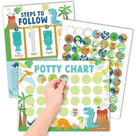 Hadley Designs Potty Training Chart for Boys with Fun Reward Stickers – 10 Potty Chart for Toddlers Girls, 8.5x11" Potty Training Sticker Chart for Toilet Success, Dinosaur Reward Chart for Kids