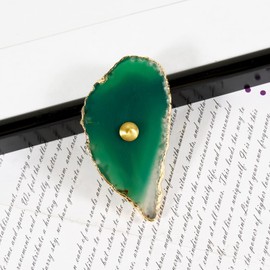 Soulnioi Healing Crystal Natural Green Agate Slice Crystal Irregular Single Hole Drawer Pull Handle Wardrobe Knobs with Golden Electroplated Edges for Dresser Decorative Furniture