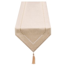 SANLEHAUSE Beige Linen Table Runner, 32 x 180 cm, Linen Look Table Runner, High-Quality Plain Modern Easy Care Table Runner for Dining Table, Coffee Table, Restaurant, Decoration
