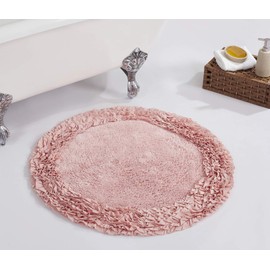 Better Trends Shaggy Border Collection is Ultra Soft, Plush and Absorbent Tufted Bath Mat Rug 100% Cotton in Vibrant Colors, 30" Round, Pink