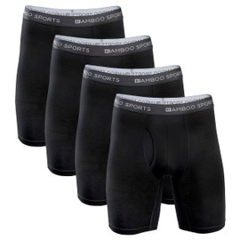 Mens 6 in. Bamboo Rayon Boxer Briefs 4 pack, Anti Chafing, Breathable, Non-Binding, Super Soft & Comfortable Moisture Wicking Black