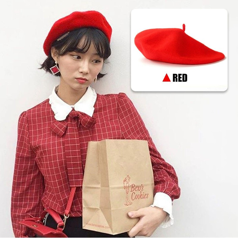 EHDWXVZM 1 Red Beret Hat 2 Clips Women Beret Hat