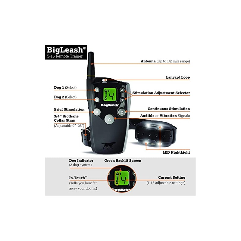 The BigLeash S-15 Remote Dog Training Collar with FireFly Nightlight