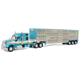 DCP Kenworth W990 with Wilson Silverstar Livestock Quad-Axle Trailer 1/64 Scale Diecast Metal Truck, Turquoise & Cream, Ages 14+