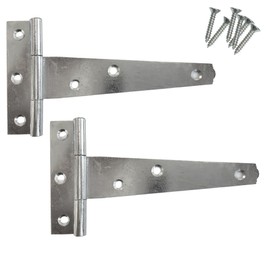 Keypak 2 Pack 150mm (6") T-Hinges Zinc Plated, Weather-Resistant Metal Tee Hinges for Wooden Gates, Shed Doors, Barn Doors & External Use