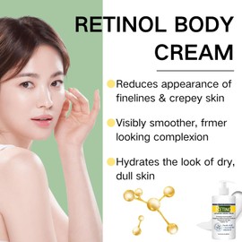 Retinol Firming Body Lotion，with Aloe Vera & Vitamin E，Gentle Moisturiser for Dry Skin, Anti-Aging Body Lotion for Crepey Skin, Coconut Oil Enriched Skin Care for Women & Men
