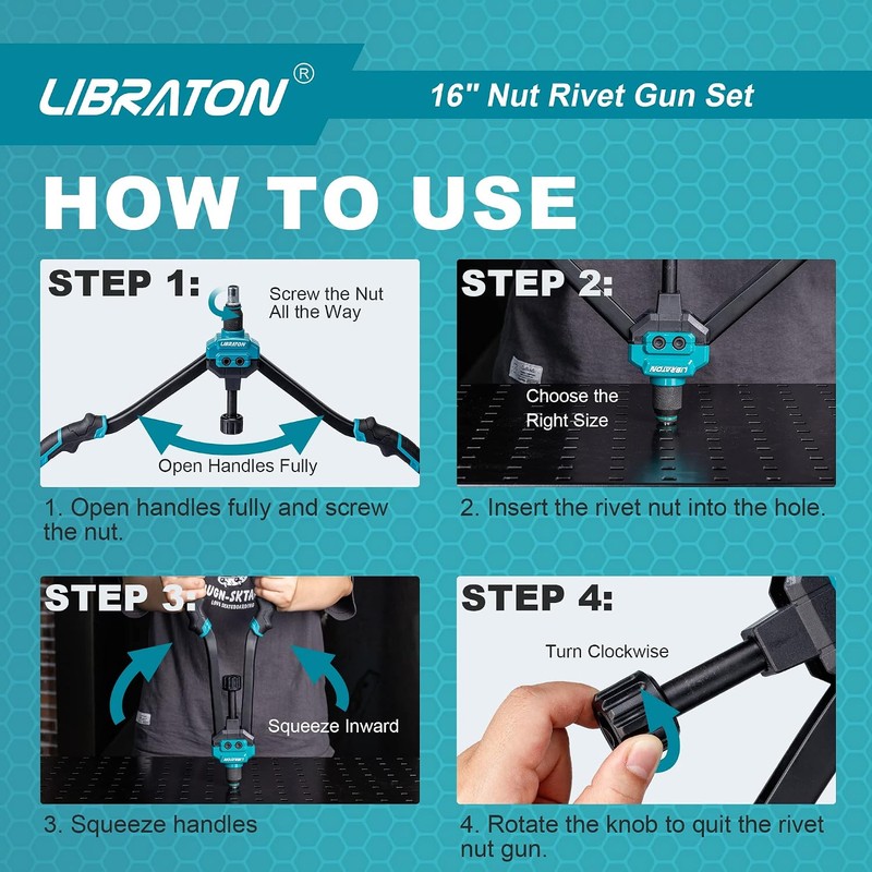 LIBRATON 16" Rivet Nut Tool, Rivet Nut Gun, Hand Rivet