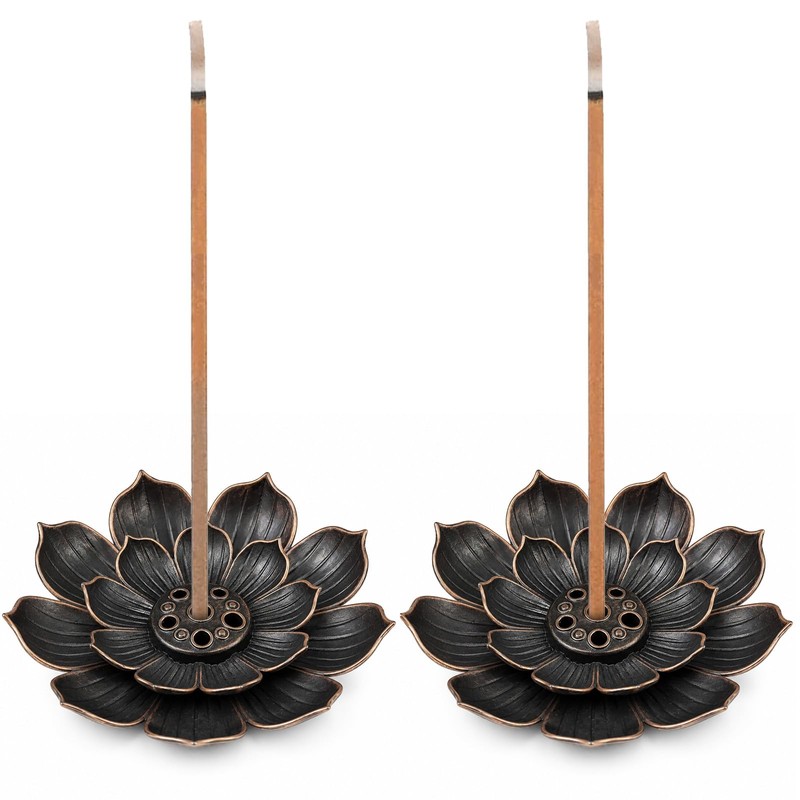 2 PCS Lotus Incense Holder, Double Layer Red Copper Incense