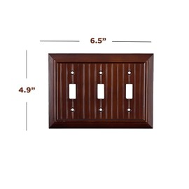 Pack of 2 Wall Plate Outlet Switch Covers by SleekLighting | Decorative Dark Brown Mahogany Look | Variety of Styles: Decorator/Duplex/Toggle / & Combo | Size: 3 Gang Toggle