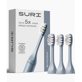 SURI Recyclable Plant-Based, Electric Toothbrush Heads - Built-in Tongue Scraper, Long Lasting Replacement Heads | Compatible Only Sonic Electric Toothbrush - Sea Mist, Pack of 3