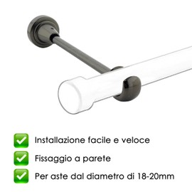 GIRASOLE HOME Long Open Bracket 198mm for Pole 2 Pieces Heavy Duty Aluminium for 18-20mm Diameter Rods (Black Nickel)
