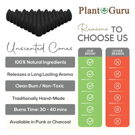 60 Unscented Charcoal Incense Cones 1.25" BACKFLOW - 100% Natural Blanks - Great for DIY Aromatherapy Incense Making, Waterfall Burner and Holder