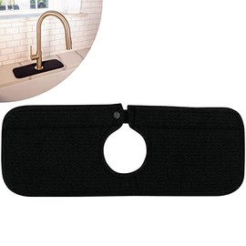 S&T INC. Microfiber Kitchen Faucet Sink Mat Drip and Splash Catcher with Snap Fastener, Absorbent and Reversible, 15 Inch x 5.5 Inch, Black