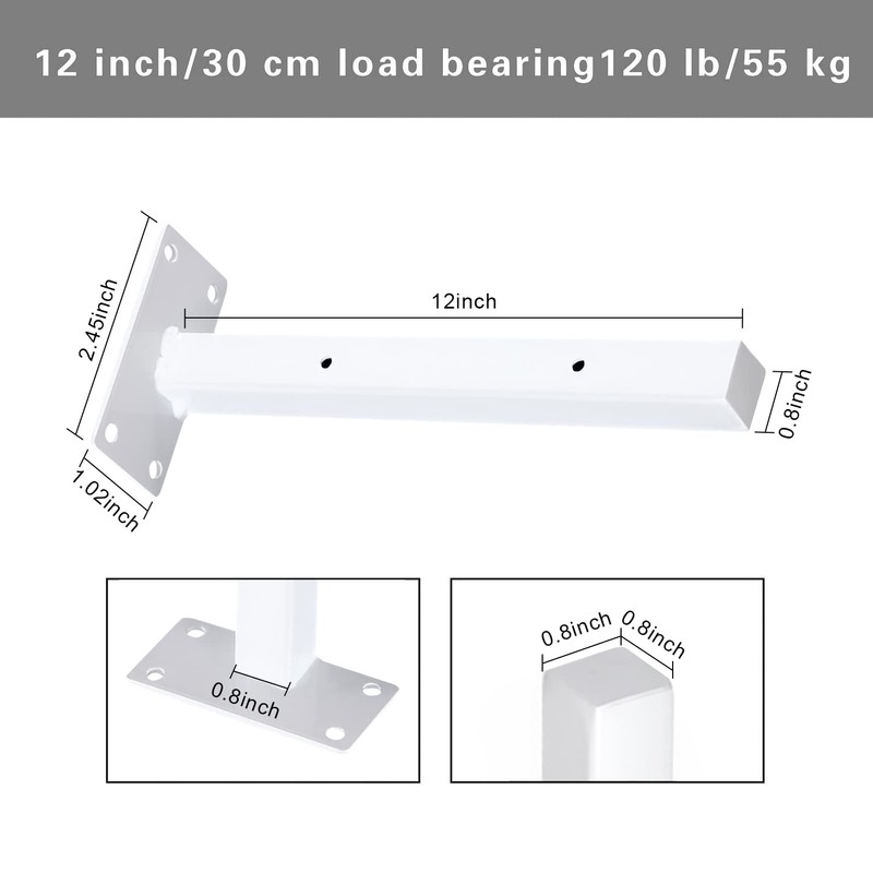 DOMI PRO 12inch/30cm Industrial White Thicken Floating Shelf Brackets Retro