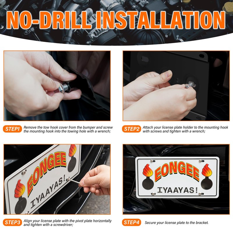 License Plate Holder Front Bracket No Drill Tow Hook Mount