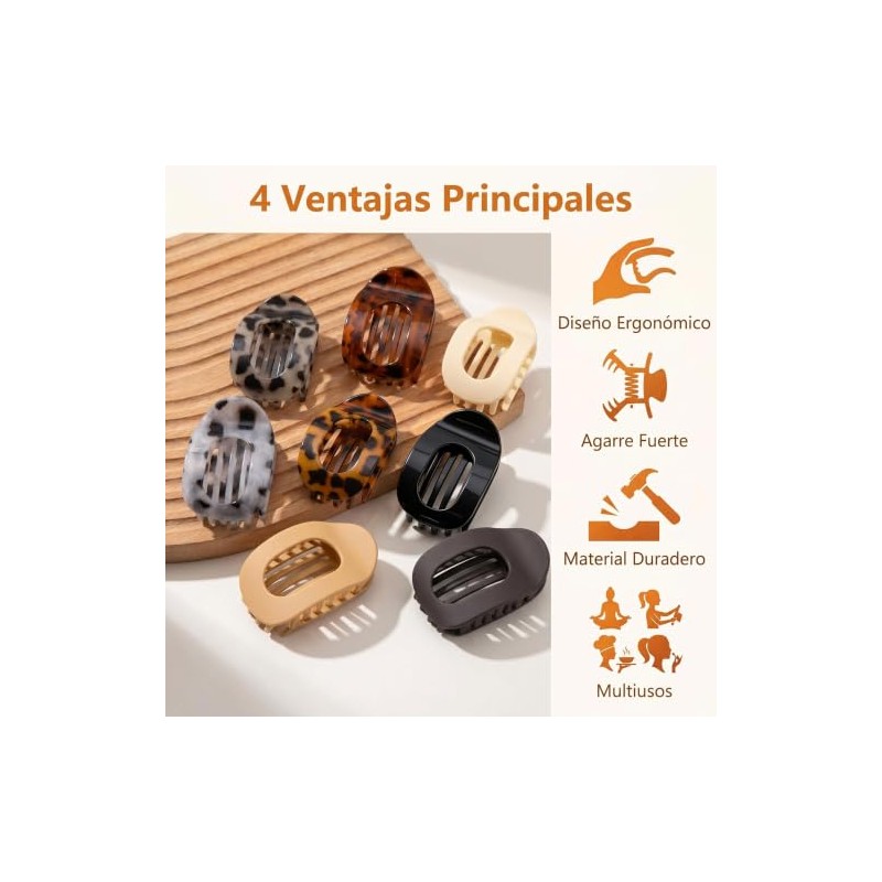 8pcs Horquillas Planas para Cabello,Broches para cabello de mujer,Pinzas para