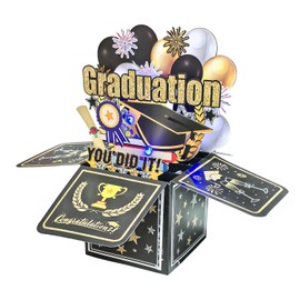 Graduation Card, 3D Pop-up Music &Lights 2025 graduation Cards with Fireworks,Gifts for College,University Master's, Graduation Celebration School Architectural (B)
