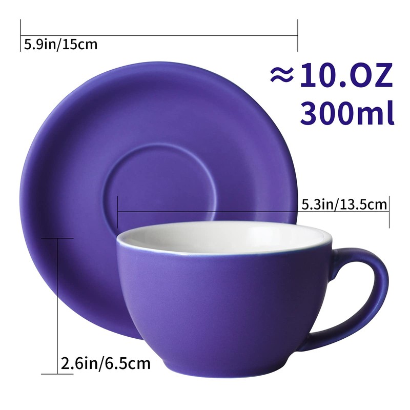 Yundu Ceramics Latte Cup and Saucer - 10 oz for