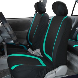 FH Group Automotive Seat Covers Unique Flat Cloth Mint Full Set, Combo Steering Wheel Cover and Seat Belt Pads Rear Solid Bench Universal Fit for Vans Cars Trucks and SUV Interior Accessories
