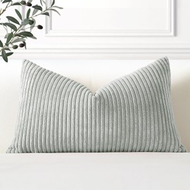 Artscope Cozy Striped Corduroy Cushion Cover 30x50cm Super Soft Decorative Oblong Throw Pillow Covers Case for Sofa Couch Bedroom Car Decor 12 x 20 Inches, Light Gray