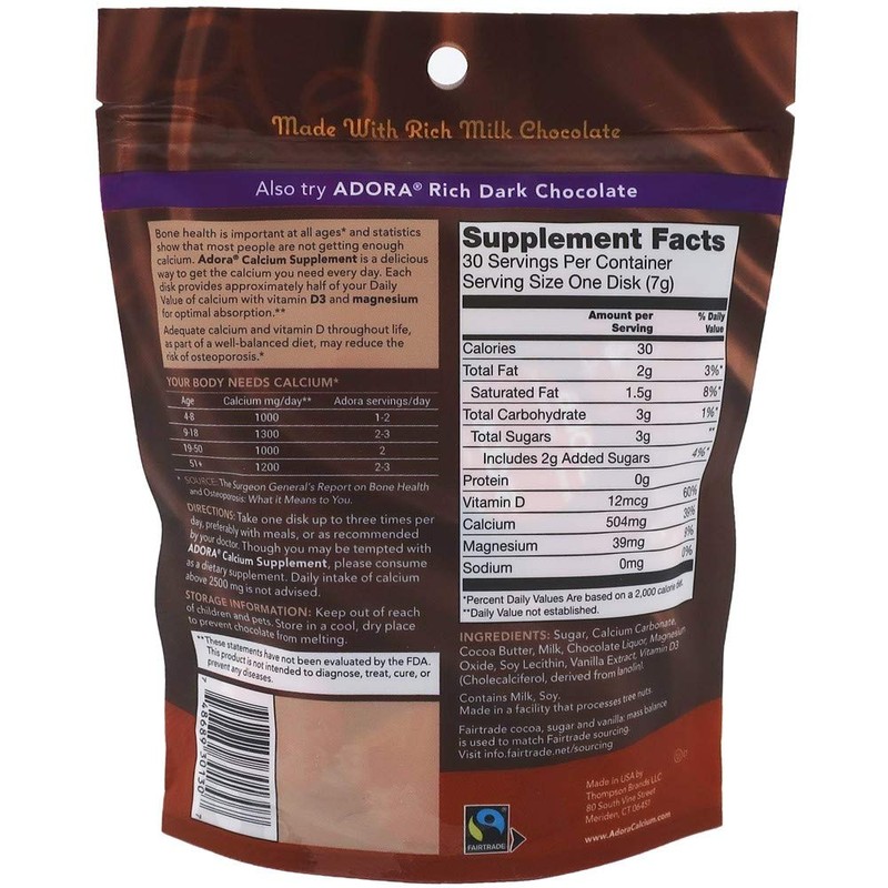 Thompson Adora Calcium Supplement - Made with Milk Chocolate -