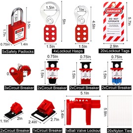 WUWEOT Lockout Tagout Kit, Electrical Safety Loto Kit Includes Clamp-On Circuit Breaker Lockout, Padlocks, Hasps, Plug Lock, Cable Lockout, Ball Valve Lockout, Tool Box, Tag Out Tags and Ties Set