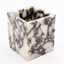 Artisanal Abode Natural Marble Pencil Pen Holder, Double Layer Desk Organizer,Office Supplies Storage ,Desktop Stationary, Makeup Brush Holder (Baogeli)