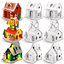 Thyle 9 Sets DIY Christmas Village Sets Decorate Christmas Craft Kit Cardboard Village House Cardboard Coloring House for Kids Gingerbread House Decorations for Winter Xmas Party(Classic Style)