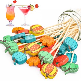 WorldBazaar Fall Pumpkin Cocktail Picks 120 PCS Thanksgiving Autumn Leaves Toothpicks Food Fruit Appetizer Sticks Harvest Decorations Party Supplies
