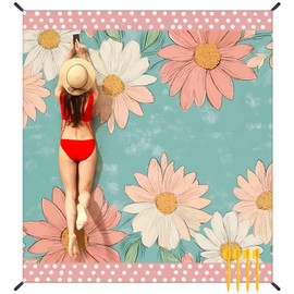 NYZE Beach Blanket Waterproof Sandproof Extra Large Picnic Beach Mat for 1-8 Adults Durable Outdoor Mat with Stakes for Beach Travel Camping Hiking 78X86in